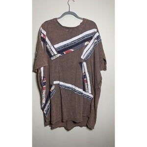 Oli & Hali Boho Patchwork Tunic Top XL Mineral Wash Distressed Star Pockets Raw